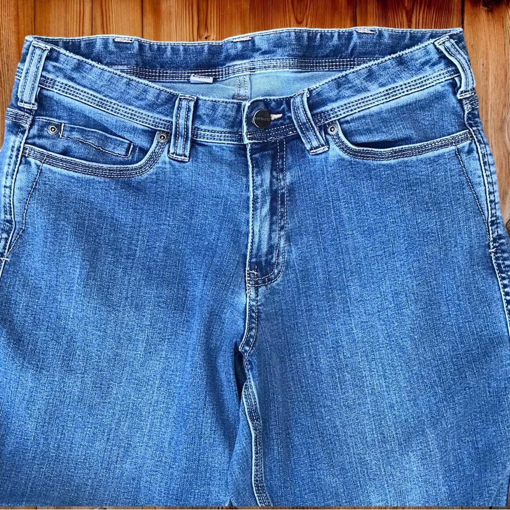 🥂HOST PICK🥂 Womens Stretch CARHARTT Straight Leg Medium Wash Jeans - 10 Tall - Picture 3 of 9